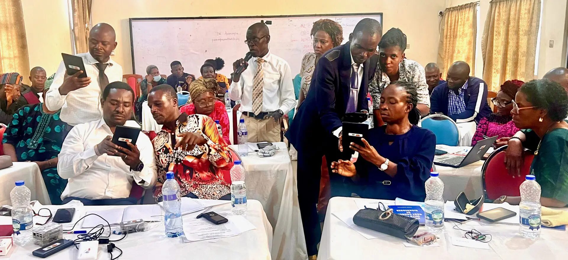 Educators from 12 high schools learning to use the Bridge Pi at a workshop in Nigeria